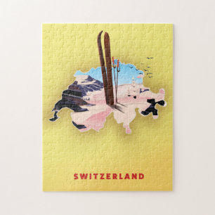 Schweiz karta Ski-reseaffisch. Pussel
