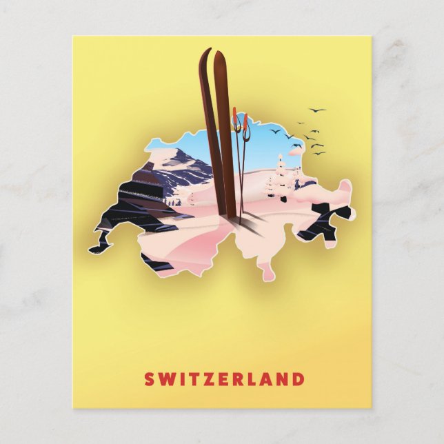 Schweiz karta Skidresa reklamblad. (Framsida)
