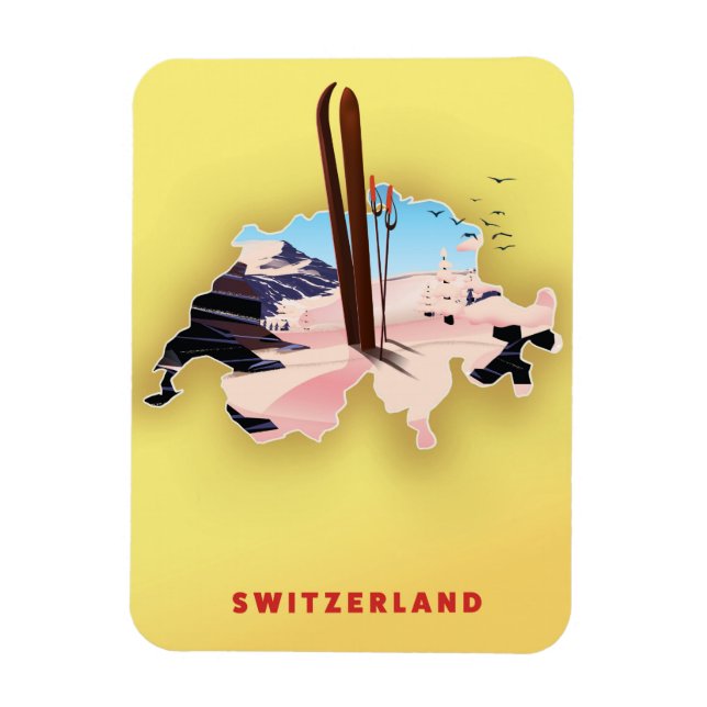 Schweiz karta Skidresa reklamblad. Magnet (Vertikal)