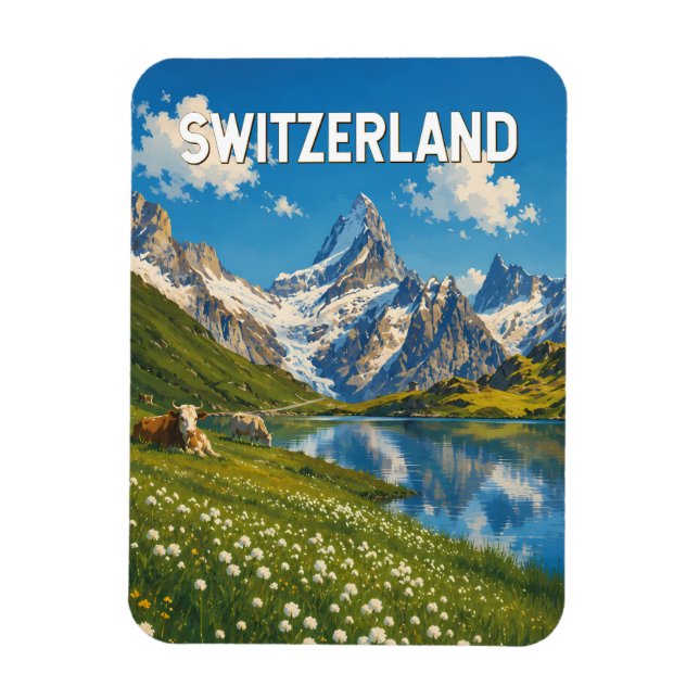 Schweiz Kor kor illustration resa konst retro Magnet (Vertikal)