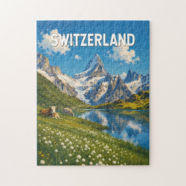 Schweiz Kor kor illustration resa konst retro Pussel (Vertikal)
