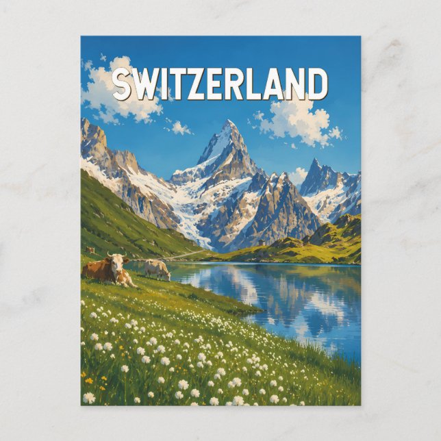 Schweiz Kor kor illustration Resa Konst Retro Vykort (Framsida)