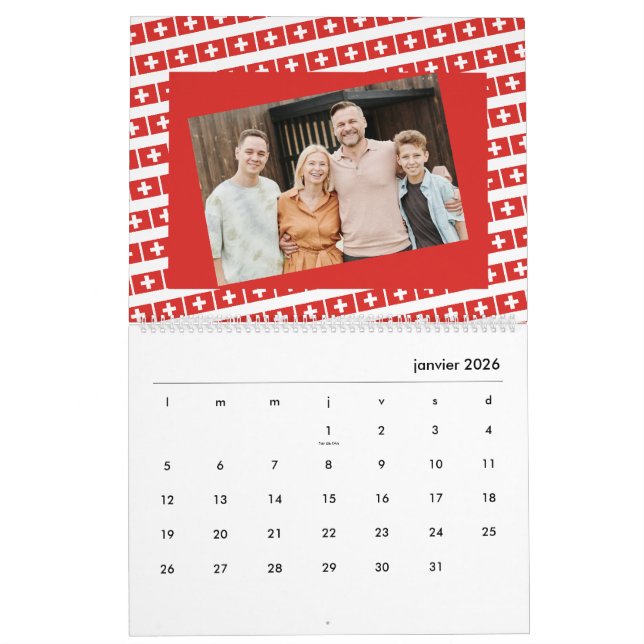 Schweiz | Lägg till ditt foto schweiziskt Flagga 2 Kalender (Jan 2026)