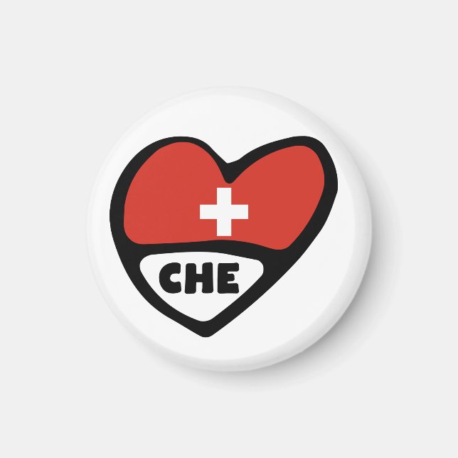 Schweiz Land Code Flagga Heart, CHE Magnet (Framsidan)