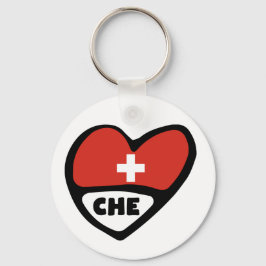 Schweiz Land Code Flagga Heart Nyckelring, CHE Nyckelring
