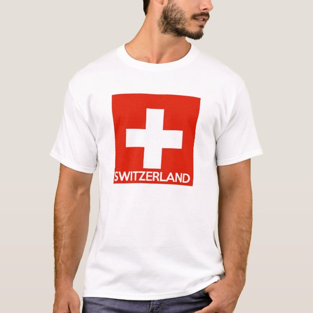 Schweiz land flagga-symbolen namn tee shirt (Framsida)