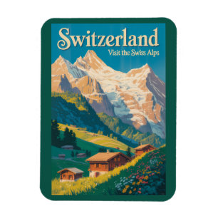 Schweiz Landskapsillustration Resa Konst Magnet