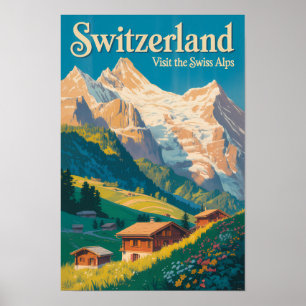 Schweiz Landskapsillustration Resa Konst Poster