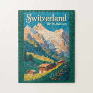 Schweiz Landskapsillustration Resa Konst Pussel