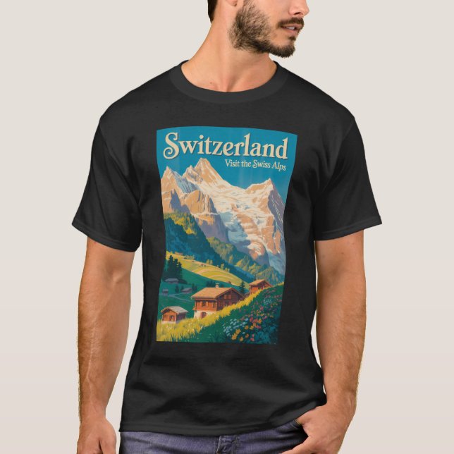 Schweiz Landskapsillustration Resa Konst T Shirt (Framsida)