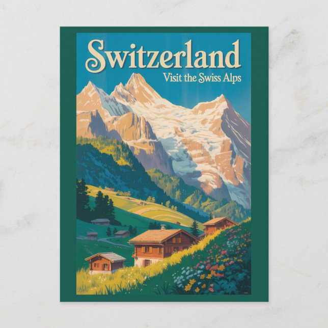 Schweiz Landskapsillustration Resa Konst Vykort (Framsida)