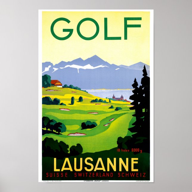 Schweiz Lausanne Golf Vintage resor Poster (Framsidan)
