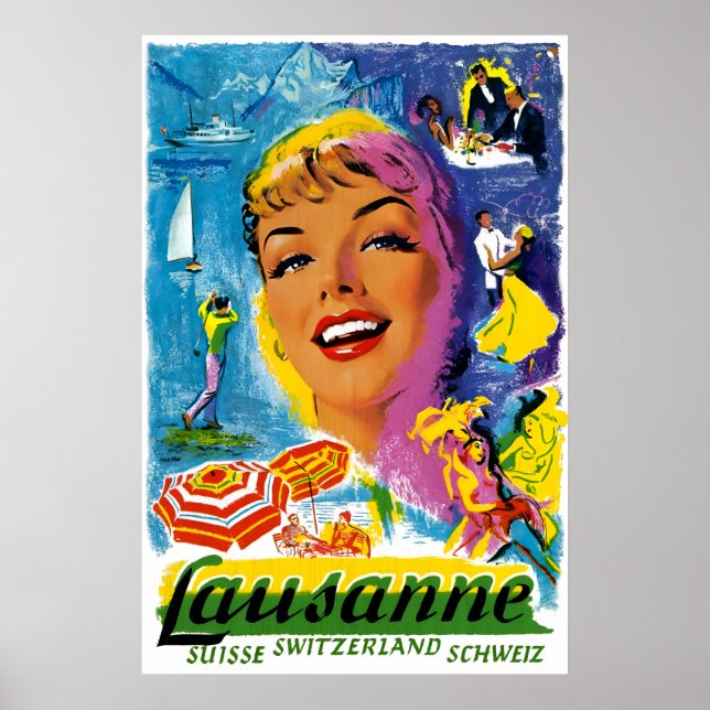 Schweiz Lausanne Travel Poster (Framsidan)