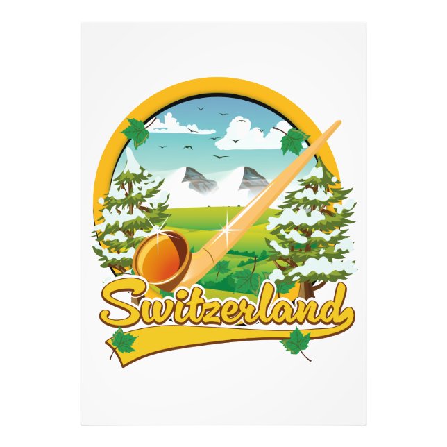 Schweiz logotyp för återresa med alphorn retro fototryck (Framsidan)