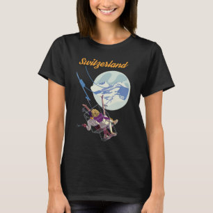 Schweiz Månljust Ski Retro Resa T-Shirt