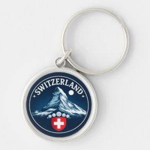 Schweiz Matterhorn Heritage-märke Rund Silverfärgad Nyckelring