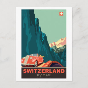 Schweiz med bil vykort