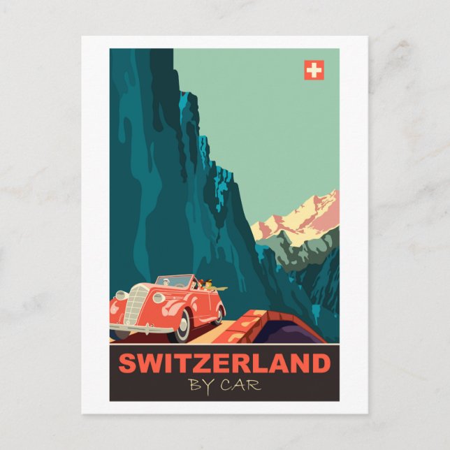 Schweiz med bil vykort (Framsida)