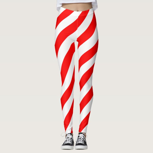 Schweiz National Flagga Färg Diagonal Stripe Leggings (Framsida)