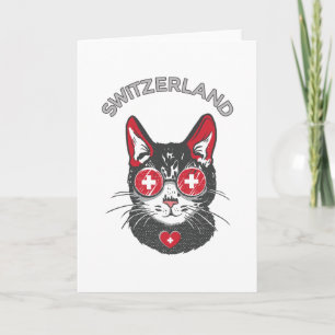 Schweiz Oceaner Cat Mascot Swiss Fläkt flagga Kort