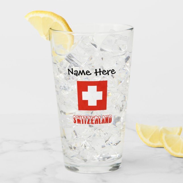 Schweiz och Schweiziska flaggan med ditt namn Glaskopp (Framsida Ice)
