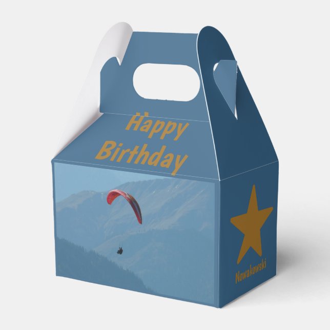 Schweiz Paraglider Flies Blue Birthday Roligt Presentaskar (Framsidan Sidan)