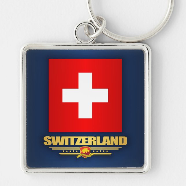"Schweiz pride" Fyrkantig Silverfärgad Nyckelring (Framsidan)