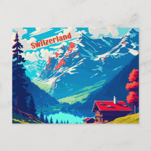 Schweiz Retro Alpisk Stuga Resa Vykort