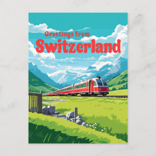 Schweiz Retro Mountain Tåg Travel Vykort