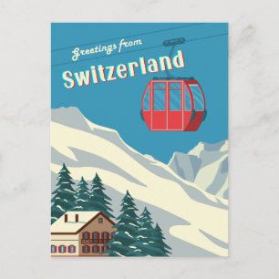 Schweiz Retro Snöig Bergbana Vykort