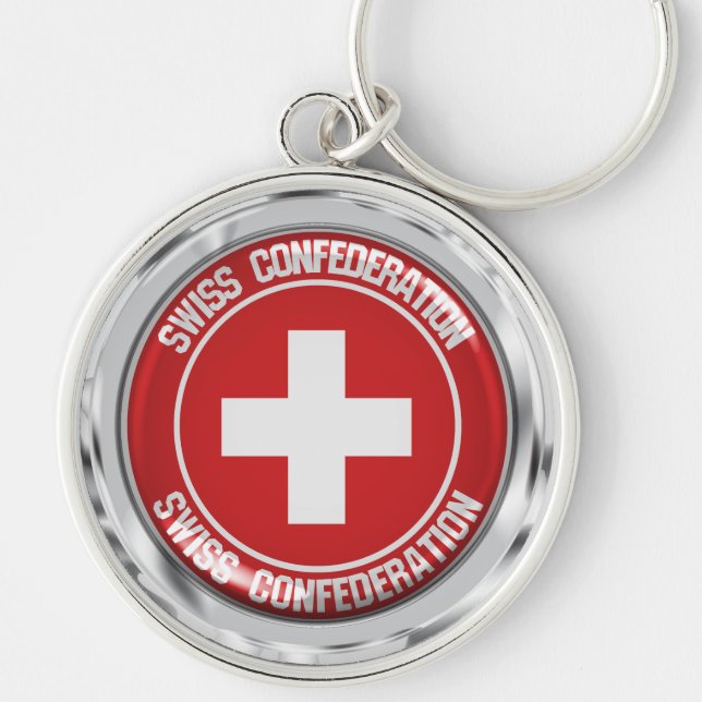 Schweiz Round Emblem Rund Silverfärgad Nyckelring (Framsidan)