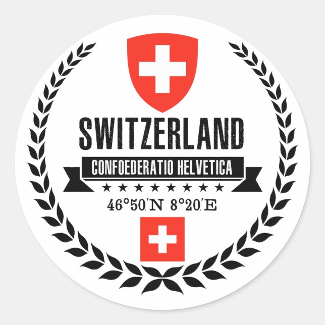 Schweiz Runt Klistermärke (Framsida)