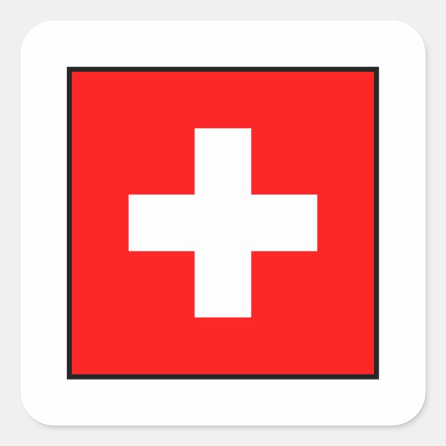 Schweiz - Schweiz Flagga Fyrkantigt Klistermärke (Framsida)