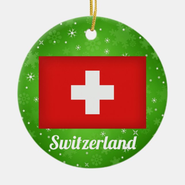Schweiz Schweiz Flagga jul Julgransprydnad Keramik (Framsidan)