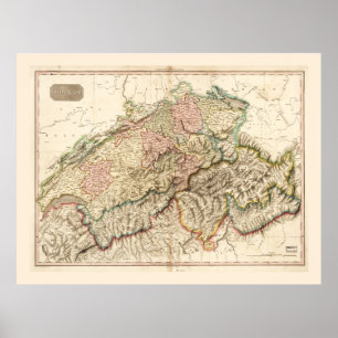 Schweiz (Schweiz) Karta c. 1818 Poster