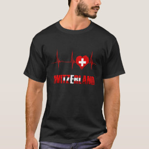 Schweiz Schweiz Swiss Flagga Heart Heartslag EKG T Shirt