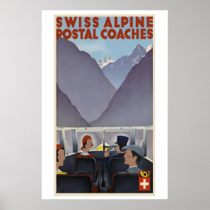 Schweiz Schweiziska Alpa Post Bussar Antika Poster