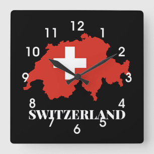 Schweiz siluett fyrkantig klocka