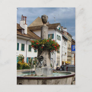Schweiz, Sjö Genève, Nyon, Fontän Vykort