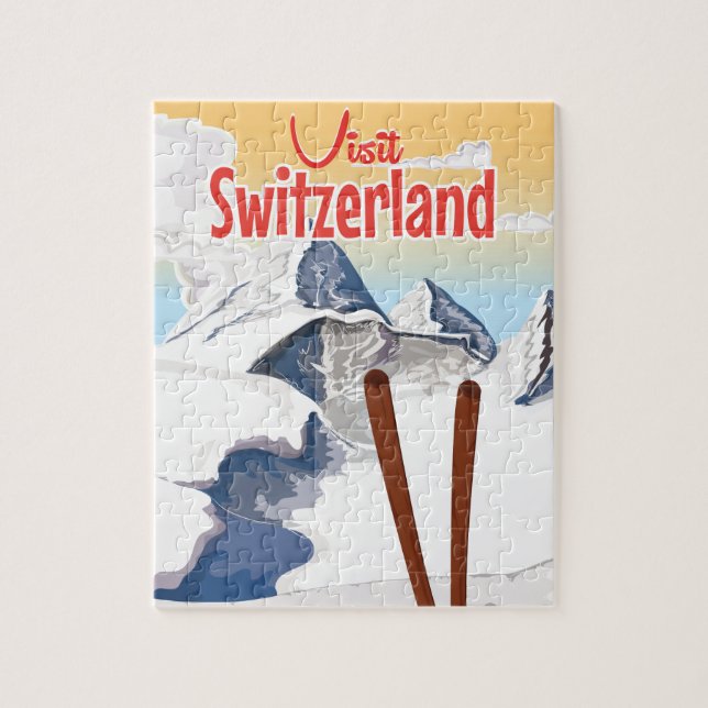 Schweiz Ski-reseaffisch Pussel (Vertikal)