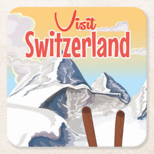 Schweiz Ski-reseaffisch Underlägg Papper Kvadrat