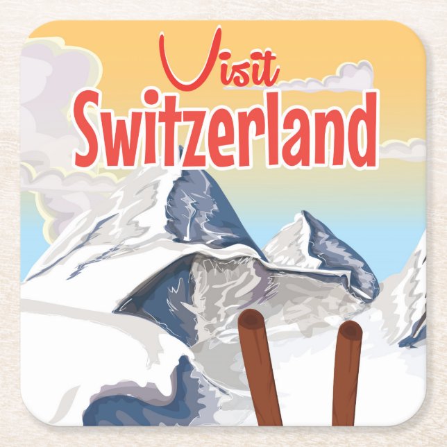 Schweiz skid resa affisch underlägg papper kvadrat (Framsidan)
