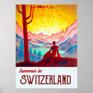 Schweiz, soluppgång över bergen poster