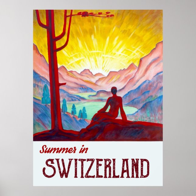 Schweiz, Soluppgång över bergen Poster (Framsidan)
