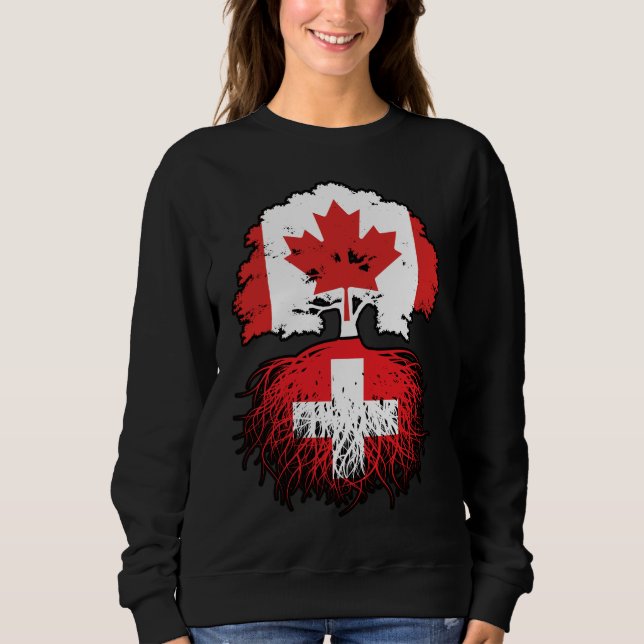 Schweiz Swiss Canadian Träd Roots Flagga T Shirt (Framsida)