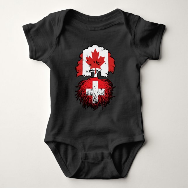 Schweiz Swiss Canadian Träd Roots Flagga T Shirt (Framsida)