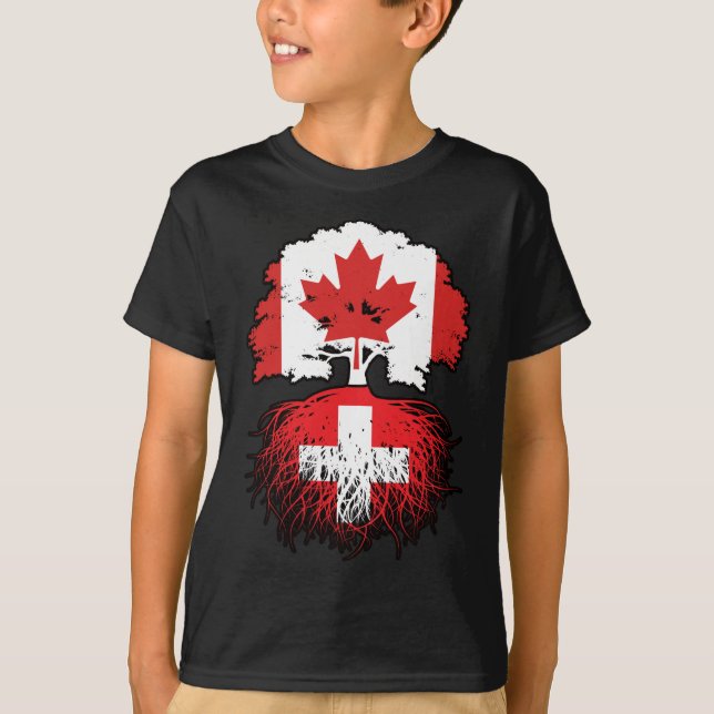 Schweiz Swiss Canadian Träd Roots Flagga T Shirt (Framsida)