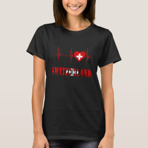 Schweiz Swiss Flagga Hjärtslag EKG Pulse S T Shirt