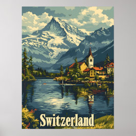 Schweiz Tranquilitet: Lakeside Village Poster
