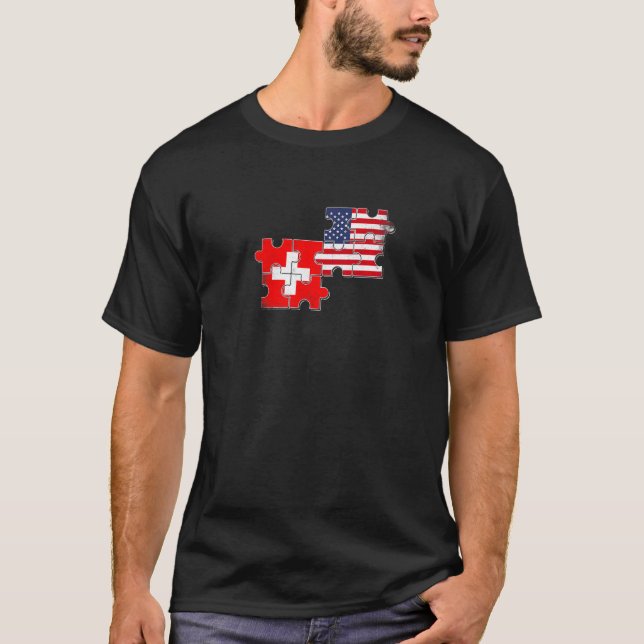 Schweiz Usa Kärlek Roots Swiss American Flagga T Shirt (Framsida)